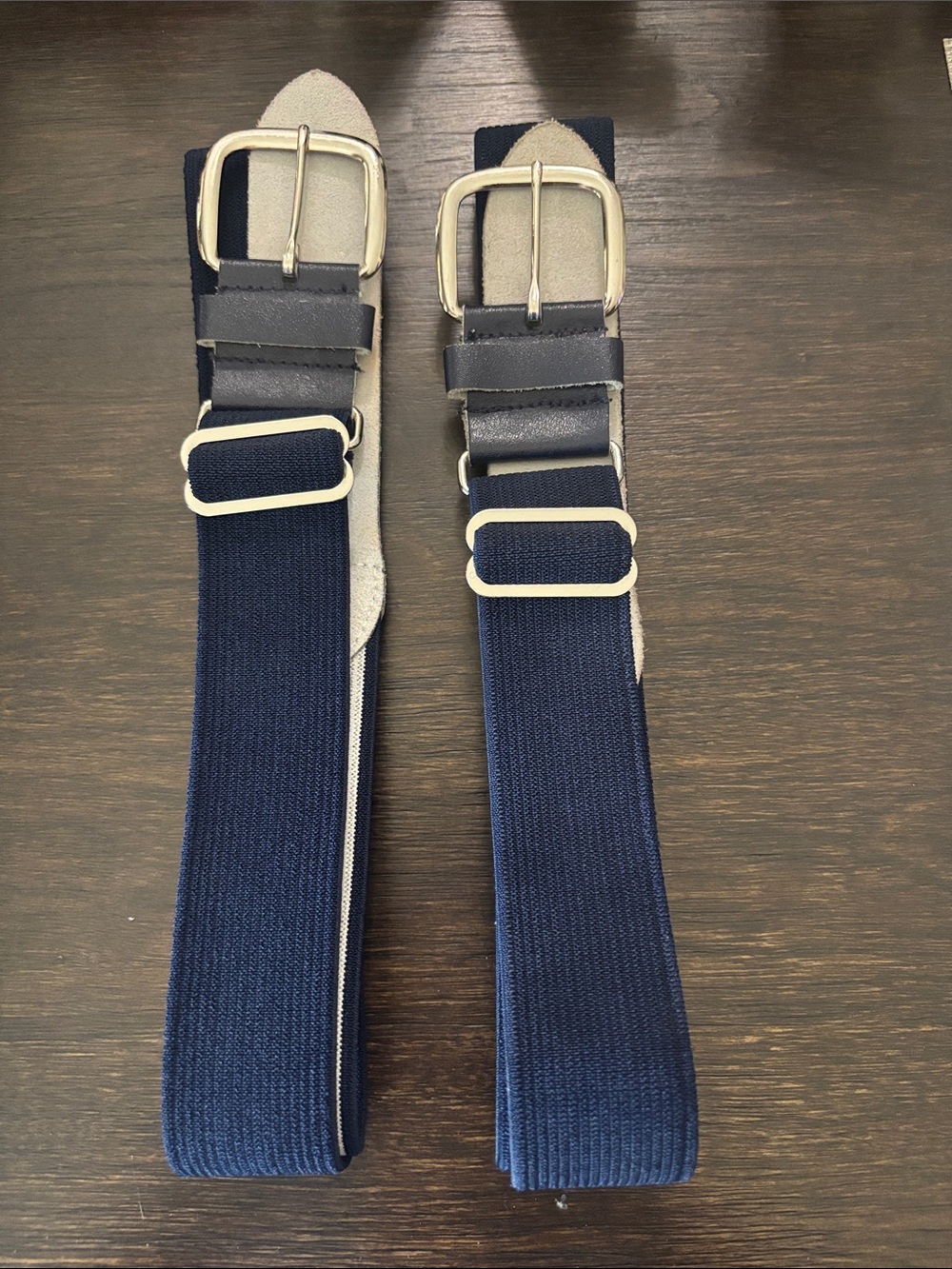 Set of 2 Navy Elastic baseball Belts with Silver Buckle